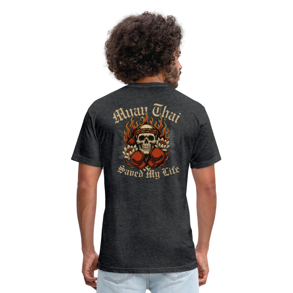 Muay Thai Saved My Life – Skull Mongkol Flame Lotus Tee - heather black