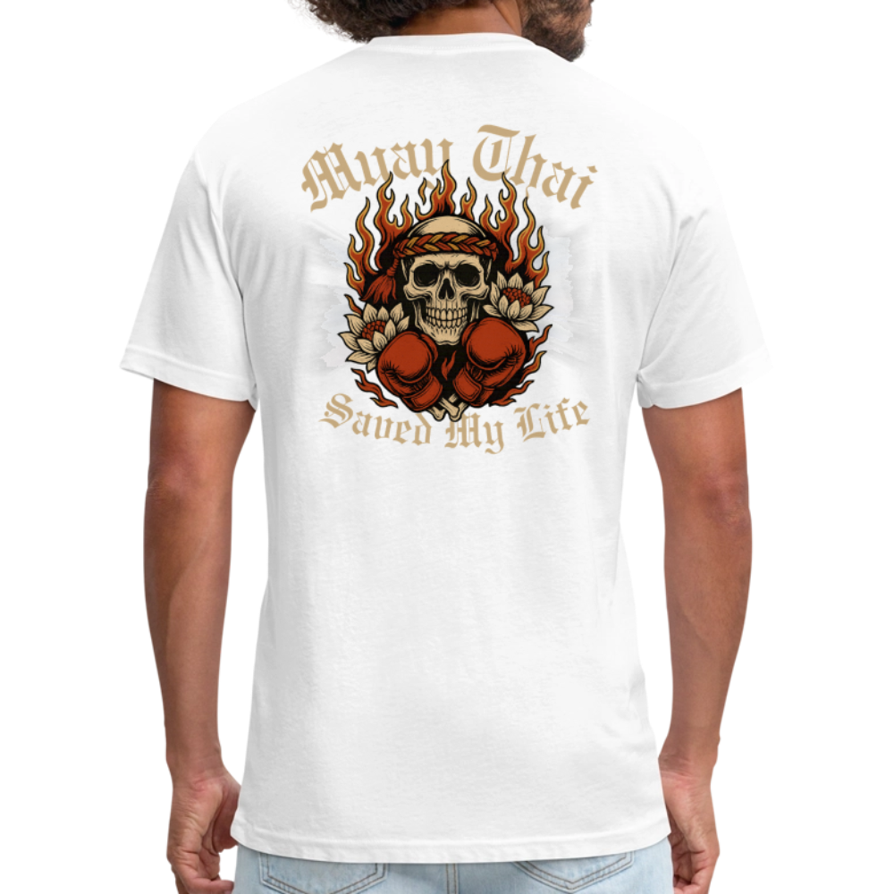Muay Thai Saved My Life – Skull Mongkol Flame Lotus Tee - white
