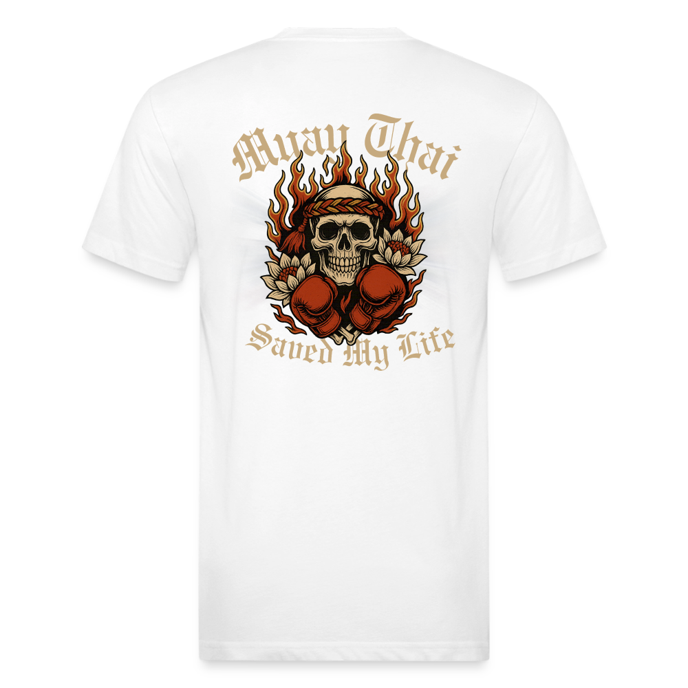 Muay Thai Saved My Life – Skull Mongkol Flame Lotus Tee - white