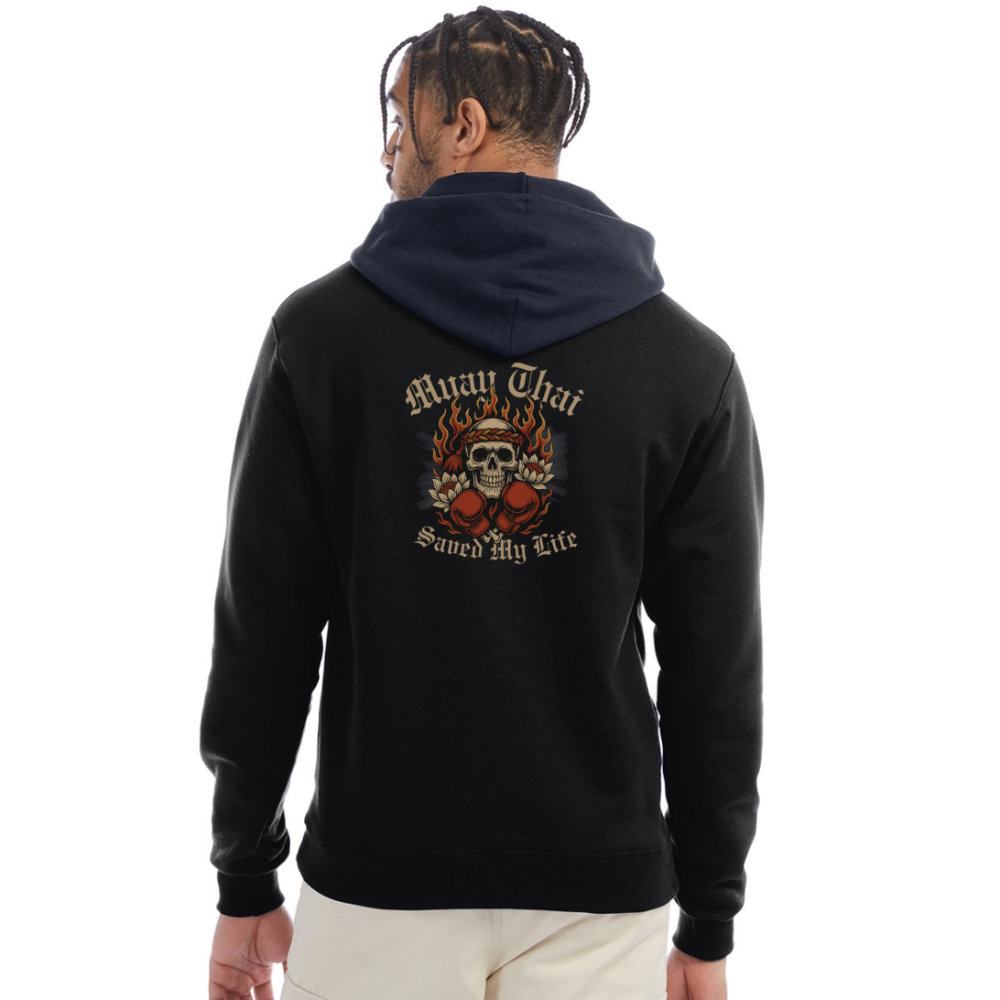 Muay Thai Saved My Life – Skull Mongkol Flame Lotus Hoodie - black