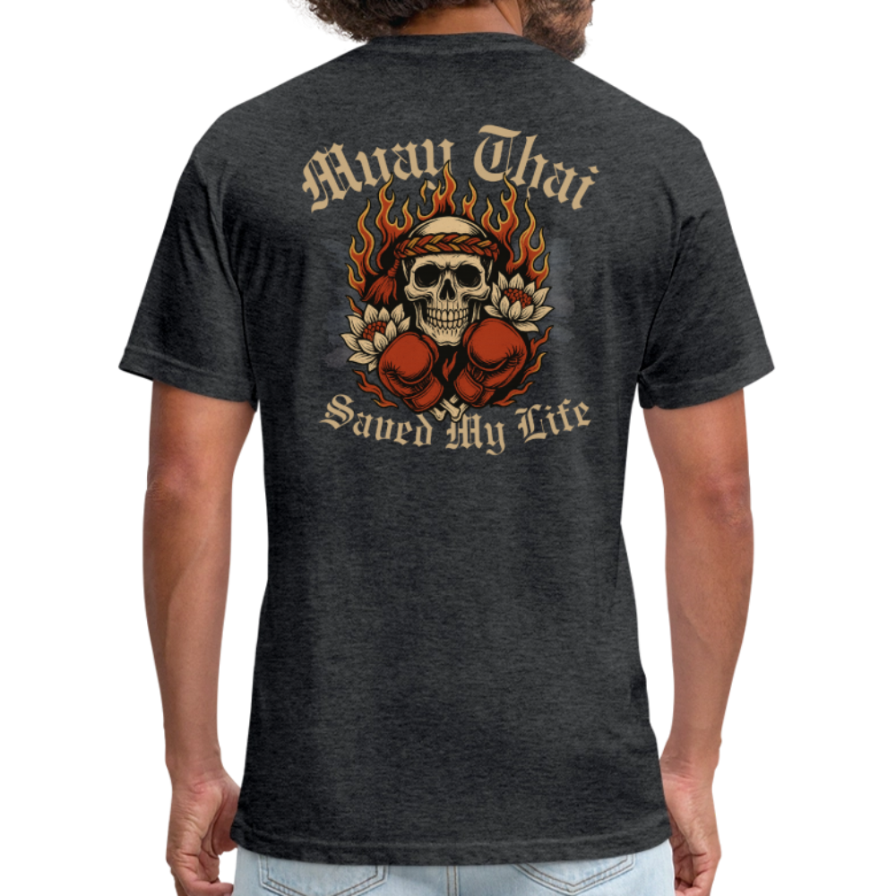 Muay Thai Saved My Life – Skull Mongkol Flame Lotus Tee - heather black