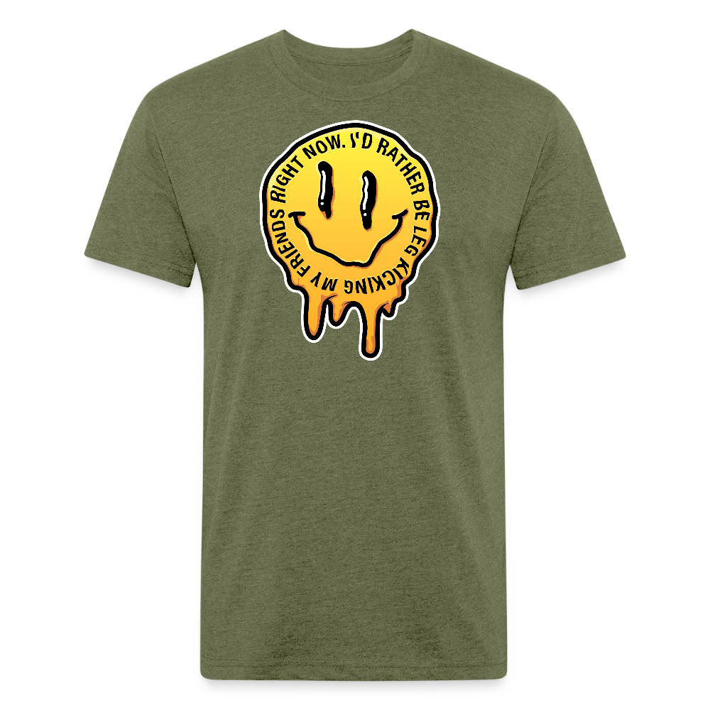 I'd rather be legkicking my friends smiley shirt - heather military green