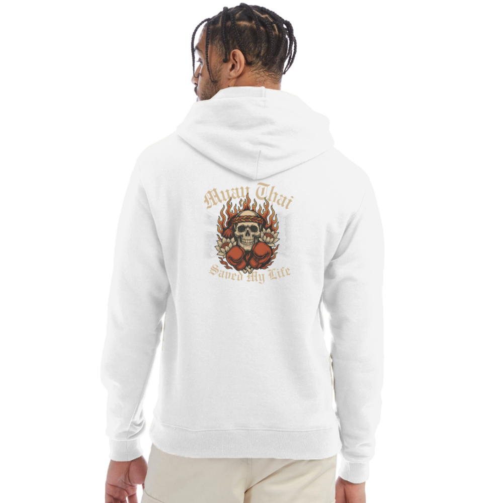 Muay Thai Saved My Life – Skull Mongkol Flame Lotus Hoodie - white