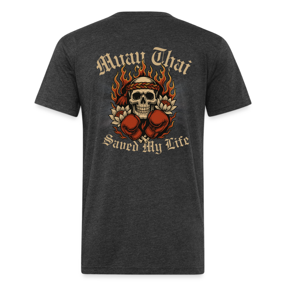Muay Thai Saved My Life – Skull Mongkol Flame Lotus Tee - heather black