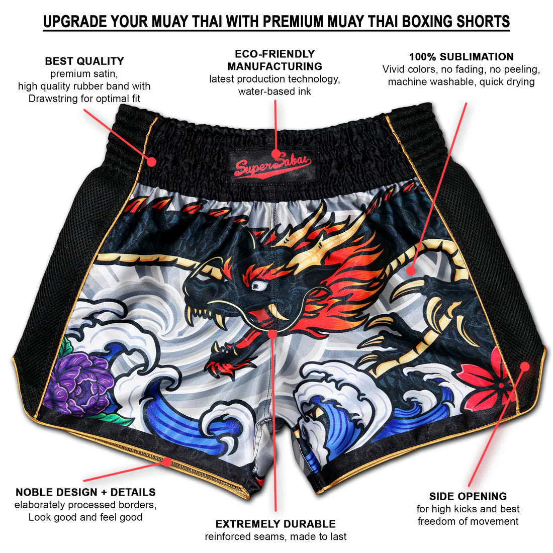 Elegant Irezumi Dragon Muay Thai Shorts - Unleash the Dragon Spirit