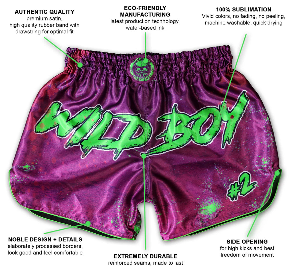 WILD BOY Muay Thai Shorts Extreme Limited Edition (Purple & Neon Green)